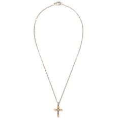 Konstantino Women's Sterling Silver and 18K Gold Diamond Cross Necklace, Delos Collection Style Number: KOMK4771-109-18/20 Metal Type: Sterling Silver, 18K Gold Setting Type: Band-Setting Gem Type: Diamond Metal Stamp: 925, 750 Designer Yellow Gold Necklace With Polished Finish, Designer Gold Necklace With Polished Finish, Designer Yellow Gold Necklaces With Polished Finish, Designer Yellow Gold Polished Necklace, Designer Gold Hallmarked Necklace, Luxury Engraved Cross Pendant Necklaces, Luxury Engraved Cross Pendant Necklace, Luxury Tarnish Resistant Cross Pendant Jewelry, Luxury Tarnish-resistant Cross Pendant Jewelry