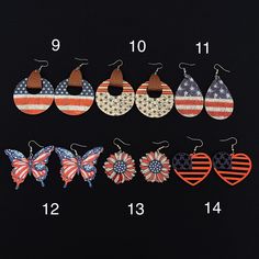 Brand New - Red, White And Blue Patriotic Earrings Super Bundle Sale $10 For One $16 For Two $18 For Three 9 - Red, White And Blue American Flag Circle With Cutout And Faux Leather - Lightweight Wood - Design On Both Sides. 10 - Red And White Stripes With Distressed Stars, Circle Cut Out And Faux Leather - Lightweight Wood - Design On Both Sides. 11 - Waterdrop American Flag Design - Lightweight Faux Leather - Design On Both Sides. 12 - Red, White And Blue Butterfly - Acrylic- Design Is See-Thro Red Spring Earrings, Adjustable Red Patriotic Earrings, Patriotic Multicolor Earrings For Independence Day, Red Drop Earrings For Spring, Patriotic Earrings For Summer Gift, Red Dangle Earrings For 4th Of July, Red Jewelry With Ear Wire For Independence Day, Patriotic Red Drop Earrings, Trendy Red Earrings For Summer