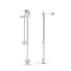 Dainty and delicate, this pair of earrings makes an adorable gift for loved or yourself. Crafted in sterling silver, the earrings is designed with a "LOVE" as studs and two shimmering hearts as drops. Two glistening round dangles perfect the design and add extra sparkle to the earrings. The long tassels make the earrings even more elegant. It is a nice ornament for occasions including parties, vacation or everyday wear. Never miss it.Carat Weight: 1.201 ctStone Size: 1.3,1.1,0.9 mmNumber of Ston Elegant Silver Sparkling Heart Earrings, Elegant Heart Earrings With Dangling Charms For Valentine's Day, Elegant Valentine's Day Heart Earrings With Dangling Charms, White Gold Earrings With Dangling Charms For Gift, Elegant Sterling Silver Dangle Heart Earrings, White Gold Earrings With Dangling Charms As Gift, Elegant Heart Earrings With Dangling Charms As Gift, Elegant Sterling Silver Earrings With Dangling Charms, Elegant White Gold Earrings With Dangling Charms