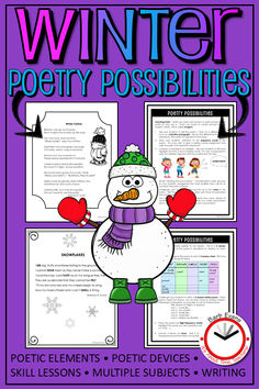 the winter poetry possibilities poster with text and pictures