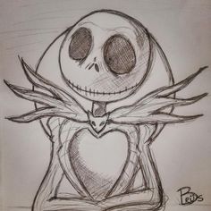 a drawing of a skeleton holding a heart