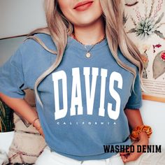 "Comfort Colors Davis shirt, Davis Sweatshirt, vintage Davis Sweatshirt, Retro Davis Gift, College Student shirt, Davis fan shirt -Please check Color and Size Charts before placing the order. You can find them in the listing's photos (Depending on what device you are viewing this listing colors may vary slightly). -Returns and exchanges are accepted only if there are defects \"No Extra Costs\" We create custom t-shirts with great designs for everyone's liking. If you don't find the size or color you would like, please message us and we will be happy to  accommodate! Comfort Colors Davis shirt, Davis Sweatshirt, vintage Davis Sweatshirt, Retro Davis Gift, College Student shirt, Davis fan shirt PRODUCT T-shirt Comfort Colors® 1717     Medium fabric (6.1 oz/yd² (206.8 g/m     Relaxed fit Student Shirt, Sweatshirt Vintage, Fan Shirts, Football Mom, Credit Card Debit, College Student, Custom T Shirts, Size Charts, College Students