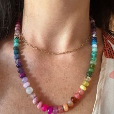 Embrace The Vibrant Beauty Of Our Hand-Knotted Rainbow Necklace, Featuring A Harmonious Selection Of Natural Semi-Precious Gems Including Jade, Amethyst, Amazonite, Dalmatian Jasper, Tourmaline, Cherry Quartz, Carnelian, Citrine, Agate, And Moonstone, Opals, Labradorite And More.. Each Bead, Carefully Chosen For Its Color And Energy, Is Sourced From Peru, A Country Renowned For Its Rich Minerals And Gems. Expertly Hand-Knotted For Durability And Elegance, This Necklace Captures The Essence Of Na Ranbow Necklace, Hand Knotted Necklace, Cherry Quartz, Knotted Necklace, Dalmatian Jasper, Rainbow Necklace, Semi Precious Gems, Precious Gems, Opal Necklace