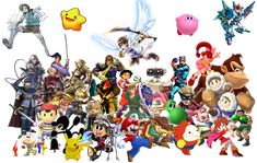 a large group of video game characters all grouped together