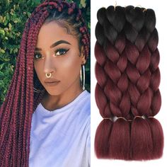 Ombre Jumbo Bulk Braiding Hair 100% Kanekalon Hair Extensions 5 Jumbo Bulk Braiding Hair Pieces - 100g Per Piece (This Set Is Enough To Do A Full Head) 100% Kanekalon Synthetic Hair ( Can Be Boiled If You Want It To Be Curled) Color: 1b To Brown To Burgundy 24" Long Soft And Durable Ships In 2-3 Business Days Bundle Discount Available Check Out The Rest Of Our Listings For All Your Hair Extension And Beauty Needs Thank You! Hair Extensions For Braids, Box Braids With Color, Ombre Extensions, Senegal Twist, Braids Jumbo, Ombre Box Braids, Braiding Hair Colors, Red Hair Extensions, Kanekalon Braiding Hair