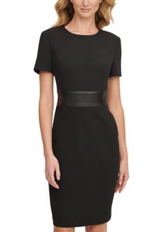 Belted at the waist to flatter your silhouette, this chic dress from Calvin Klein is perfect for any occasion. | Calvin Klein Women's Short Sleeve Boat Neck Belted Solid Sheath Dress, Black, 10 Calvin Klein Woman, Chic Dress, Boat Neck, Sheath Dress, Dress Black, Calvin Klein, Dresses For Work, Little Black Dress, Dress Outfits