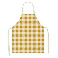 an orange and white checkered apron