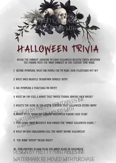 a halloween trivia with skulls and flowers on it's back side in black and white