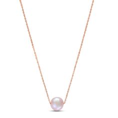 A lustrous pink freshwater cultured pearl rests gently at the bottom of this graceful women's necklace. Fashioned in 14K rose gold, the 18-inch rope chain secures in place with a spring ring clasp. From the Lali Jewels Collection. Rose Gold Single Strand Pearl Necklace, Rose Gold Round Necklaces With Pearl Charm, Rose Gold Necklaces With Pearl Charm, Rose Gold Round Pearl Necklace, Formal Rose Gold Necklace With Pearl Charm, Rose Gold Round Pearl Necklace In Fine Jewelry Style, Rose Gold Akoya Pearl Necklace With Pearl Charm, Rose Gold Akoya Pearl Necklace With Pearl Drop, Fine Jewelry Rose Gold Pearl Necklace