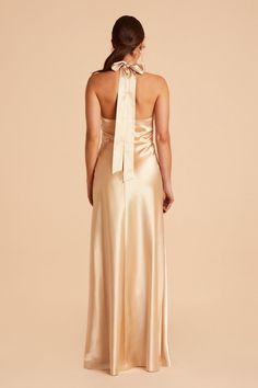 Your wedding will look like a star-studded event with your bridal party wearing this twist-front halter satin bridesmaid dress. Available in Gold. Hollywood glam. | Gold Bridesmaid Dress Shiny Satin Size Large | Birdy Grey Monica Golden Bridesmaid Dresses, Gold Bridesmaid Dress, Brown Bridesmaid Dresses, Monica Dress, Satin Gowns, Satin Bridesmaid Dress, Halter Bridesmaid Dress, Champagne Bridesmaid Dresses, Gold Bridesmaid Dresses