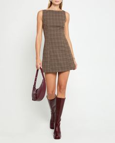 Aspen Mini Dress Plaid Mini Dress, Nyc Outfits, Classic Boat, Style Inspiration Fall, Autumn Dress, Pretty Clothes, Brown Plaid, Boat Neckline, Mini Shift Dress