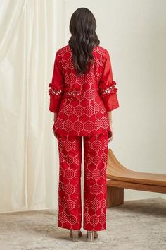 Shop for Twenty Nine Red Georgette Mirror Embellished Pant for Women Online at Aza Fashions Band Jacket, Pant For Women, Red Mirror, Embellished Jacket, Jacket For Women, Red Pants, Mirror Work, Jackets Online, Straight Pants