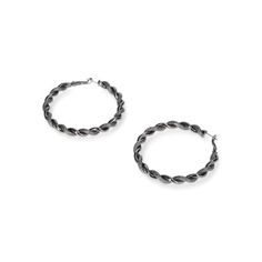 Madden NYCs Fashion Black-Tone Textured Twist Large Hoop Earrings are a welcoming addition to your accessories collection. These hoop earrings are crafted with everyday versatility in mind, featuring a large-sized textured, twisted design thats perfect for any occasionfrom school, to work, to date night. These womens hoop earrings are handcrafted from polished black-tone metal with an omega post-back closure. Gender: female.  Age Group: adult. Madden Nyc, Chunky Hoop Earrings, Large Hoop Earrings, Black Women Fashion, Accessories Collection, Black Textures, Fashion Black, Round Earrings, Gold Hoop