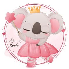 a koala in a pink dress with a crown on her head holding a wand