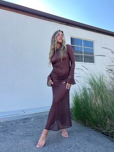 Meet the the Maxine Maxi dress! We know you'll love her. Fit: Loose and flowey Fabric: Stretchy knit mesh with extra long bell sleeves Model wearing size medium Fitted Sheer Bodycon Dress For Fall, Fitted Sheer Maxi Dress For Night Out, Fall Sheer Mesh Bodycon Dress, Fall Brunch Fitted Maxi Dress, Sheer Fitted Mesh Dress For Fall, Fall Date Night Sheer Bodycon Dress, Sheer Mesh Bodycon Dress For Fall, Fitted Sheer Mesh Dress For Fall, Glamorous Fitted Sheer Midi Dress