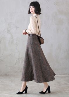 Midi Skirt Plus Size, Long Wool Skirt, Style Roots, Plaid Midi Skirt, Skirt Wool, Skirt Plus Size, Winter Skirt, Wool Skirt, Skirt Women