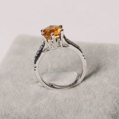 Citrine round cut yellow silver high prong setted engagement ring Engagement Ring For Women, Vintage Engagement Ring, Citrine Ring, November Birthstone, Rose Yellow, Vintage Engagement, Ring For Women, Womens Engagement Rings, Vintage Engagement Rings