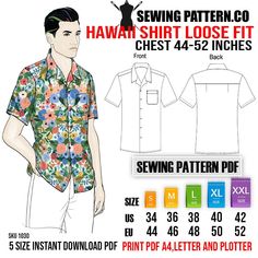 an image of a man's hawaiian shirt sewing pattern