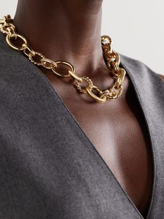 David Yurman's chunky 'DY Mercer™' necklace is part of the label's namesake collection inspired by the bustling energy of downtown New York City. It's crafted from 18-karat gold and strung with signature 'Cable' links and rings dusted with pavé diamonds. Make a striking set with the coordinating earrings. Designer Gold Necklaces, Designer Gold Necklace With Polished Finish, Designer Chain Necklaces For Formal Occasions, Designer Polished Finish Necklace, Designer Polished Finish Necklaces For Formal Occasions, Luxury Yellow Gold Necklace With Chunky Chain, Timeless Gold-plated Chunky Chain Jewelry, Designer Yellow Gold Chain Necklace, Formal Yellow Gold Necklace With Chunky Chain