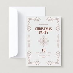 a christmas party card with an envelope