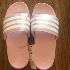 New With Tags. -Pink With Silver And White Stripes. The Silver Stripes Are Sparkling. - Size 2 Pink Non-slip Synthetic Slippers, Pink Round Toe Slippers For Summer, Pink Open Toe Slippers For Spring, Pink Cushioned Flip Flops For Spring, Spring Pink Flip Flops With Cushioned Footbed, Pink Flat Summer Slippers, Spring Pink Cushioned Flip Flops, Cute Pink Summer Slippers, Cute Slip-on Slides For Spring