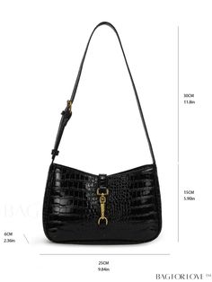 BagForLove - Crocodile-Embossed Baguette Bag with Horsebit Decor, Ideal Mothers Day Gift Product Description Color Black Details Buckle Type Baguette Bag Style Fashionable Strap Type Adjustable Closure Type Zipper Pattern Type Crocodile Print Coating 100% Polyurethane Composition 100% Polyurethane Material PU Leather Size Chart INCH CM Bag Length Bag Width Bag Height Handle Height 9.8 inch 2.8 inch 6.3 inch 12.2 inch Bag Length Bag Width Bag Height Handle Height 25 cm 7 cm 16 cm 31 cm Details Pi Elegant Baguette Bag With Crocodile Pattern For Everyday Use, Elegant Crocodile Pattern Baguette Bag For Daily Use, Chic Crocodile Pattern Baguette Bag For Daily Use, Elegant Everyday Baguette Bag With Crocodile Pattern, Crocodile Print, Baguette Bag, Bag Style, Mother's Day Gifts, Fashion Bags