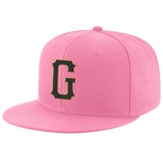 Custom Pink Black-Old Gold Stitched Adjustable Snapback Hat Embroidered No Minimum Sports Event Fitted Hat With Flat Brim, Pink Baseball Cap With Flat Bill, College Snapback Hat, College Snapback Hat One Size Fits Most, College Snapback Cap, Pink Fitted Hat With Flat Brim, Adjustable Fitted Hat For Baseball Season With Flat Brim, Adjustable Flat Brim Fitted Hat For Baseball Season, Hip Hop Flat Brim Fitted Hat