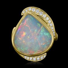 J19292 Sparkly Jewelry, Ring Style, Opal Ring, Yellow Gold Ring, Metal Design, Pear Cut, Opal Rings, Metal Color, Diamond Gemstone