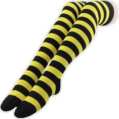 black and yellow striped socks with white soles on the bottom, one pair is laying down