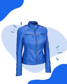 100% Leather Zipper closure Dry Clean Only Material : 100% Real Leather / Lambskin ► This leather jacket for Women is made with REAL LAMBSKIN LEATHER, lined with Satin lining. ► This leather jacket is modern style jacket with latest design For an accurate size, please refer to the size chart provided in the picture. Front: Zip Closure, Multiple Pockets with internal Satin lining are key features of Women leather jacket. Occasions: Casual ,Winter wear, Going Out, Sports, Work, Office, Party, Biker Pockets: As shown in picture and  1 inside pocket Our specialists keep additional care in creating this clothing just to offer you screen precise perfect work of art. Craftsmanship and durability is 100% guaranteed Casual Blue Leather Jacket With Zipper Closure, Fitted Blue Biker Jacket With Zipper Closure, Blue Moto Biker Jacket With Zipper Closure, Blue Biker Jacket With Zipper Closure, Casual Fitted Blue Leather Jacket, Casual Fitted Blue Biker Jacket, Fitted Blue Biker Jacket With Long Sleeves, Blue Moto Leather Jacket For Fall, Blue Biker Leather Jacket For Winter