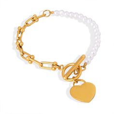 Style: Female Material: Titanium Steel, Shell Bead Pearl Pearl Type: Cultured Pearl Color: White Pearl Shape: Irregular Bracelet Length: 20cm Heart Charm Height: 1.6cm Bracelet With Heart, Pearl Types, Shell Beads, Pearl Color, Pearl Ring, White Pearl, Cultured Pearls, Pearl Pendant, Pearl Bracelet