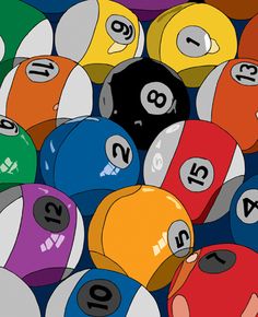 many different colored pool balls with numbers on them