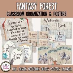 Transform your classroom into a magical place with this fantasy enchanted forest fairytale decor, created especially for older students. This middle or high school fairytale themed classroom decor features beautiful, detailed, watercolor illustrations of dragons, fairies, mandrakes, plants, castles, and woodland creatures.- Stay organized with the unique notebook covers and signs, calendar items, and hall passes. - Motivate your students with the one-of-a-kind inspirational quotes posters.View t Enchanted Forest Classroom Theme, Enchanted Forest Classroom, Fantasy Enchanted Forest, Classroom Decor Calming, Organize Posters, Forest Classroom, Forest Fairytale, Themed Classroom Decor, Detailed Watercolor