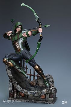 the green arrow statue is on display