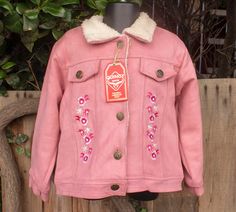 Childrens polyester flower embroidered pink jacket Kids Jackets, Half Boots, Nice Belts, Embroidered Leather, Western Leather, Pink Jacket, Embroidered Jacket, May 27, Pink Flower