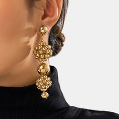 Ingrid Golden Ball Drop Earrings Punk Braids, Sophisticated Earrings, Ball Drop Earrings, Wholesale Earrings, Big Hoop Earrings, Ball Drop, Loop Earrings, Ball Pendant, Beaded Hoop Earrings