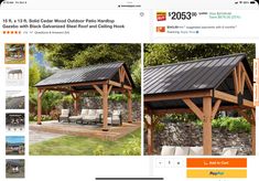 an image of a wooden gazebo in the middle of two photos, one is for sale