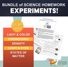 Science Homework Experiments BUNDLE by Teacher Toy Shop | TpT Chemistry Activities, Fun Experiments, Science Homework, Critical Thinking Activities, Teacher Activities, Matter Science, Easy Science Experiments