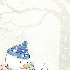 a snowman holding a small bird in his hand