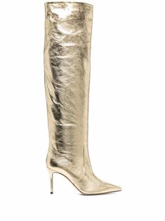 gold-tone leather metallic effect crease effect pointed toe slip-on style knee-length 85mm stiletto heel leather outsole Gold Metallic Boots, Brian Atwood Heels, Gold Boots, Metallic Boots, Knee Length Boots, Brian Atwood, Stiletto Heel, Boot Shoes Women, Heeled Boots