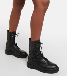 Nari Leather Mid Calf Boots in Black - Jimmy Choo | Mytheresa Leather Mid Calf Boots, Calf Boots, Mid Calf Boots, Up Styles, Lace Up Boots, Mid Calf, Smooth Leather, Jimmy Choo, Black Boots