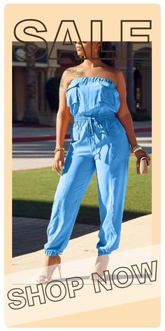 Off The Shoulder Wrap Chest Light Blue Jumpsuit-RP1903081-2 Chic Blue Sleeveless Jumpsuits And Rompers, Light Blue Sleeveless Jumpsuits And Rompers For Day Out, Chic Light Blue Sleeveless Jumpsuits And Rompers, Blue Jumpsuit Outfit, Blue Jumpsuits Outfit, Light Blue Jumpsuit, Blue Jumpsuit, Shoulder Wrap, Jumpsuit Outfit