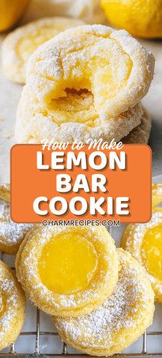 lemon bar cookie on a cooling rack with powdered sugar and oranges in the background