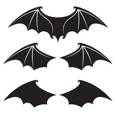 three bats that are black and white, one with wings spread out to the side