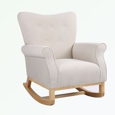 a white rocking chair with buttons on the back