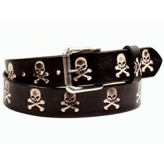 Our handcrafted leather "Skulls" belt offers a gravely cute embossing for bad boys and girls alike. Belt pictured in Black/Beige with Roller Buckle in Silver. Skull design is upright when the belt is meant to be worn from right to left. If you want the design to go from left to right, just shoot us a message, we're happy to customize it for you!        -Made from premium full-grain American cowhide, this is the real stuff! Won't split, bleed, crack or peel apart like store-bought belt impostors. Alt Accessories, Skull Belt, Masc Fashion, Goth Accessories, Boo Basket, Black Motorcycle, Emo Outfits, Estilo Punk, Biker Leather