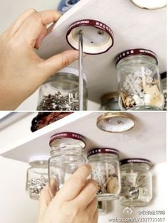 there are two pictures of jars with different things in them