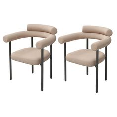 two beige chairs sitting next to each other