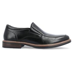 Vance Co. Fowler Slip-on Casual Loafer  A smart look you can slip on as you rush off to your next meeting, the Fowler by Vance Co. This handsome loafer shoe is topped with soft vegan leather and stretch gore for a simple look. A 6 mm Tru Comfort Foam™ footbed and a rubber block heel elevate the design. All measurements are approximate and were taken using a size 9. Please note measurements may vary slightly by size.         Heel height: Approx. 1"     Heel type: Block heel     Platform height: A Slip-on Workwear Shoes With Plain Toe, Plain Toe Slip-ons For Workwear, Semi-formal Slip-on Dress Shoes, Semi-formal Spring Slip-ons, Office Slip-ons With Brogue Detailing, Business Slip-on Shoes With Plain Toe, Business Slip-ons With Plain Toe, Business Casual Slip-on Leather Shoes, Business Plain Toe Slip-ons