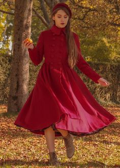 "The wine red long coat is the ultimate in luxury women's outerwear and a real statement piece. The princess wool coat features pleating at the front adds structure whilst the cinched in waist and full skirt gives a feminine look. The navy stylish coat can be paired with your existing winter wardrobe easily and you'll find that this winter wool dress coat matches everything you own. DETAIL * More color optional https://etsy.me/3BUKkFB * 50% wool, 50% fiber, nylon, polyester * Polyester Lining * Fitted Red Wool Coat For Fall, Red Fitted Wool Coat For Fall, Fitted Red Wool Coat For Winter, Red Wool Coat With Buttons For Fall, Red Wool Winter Coat, Red Wool Coat With Buttons For Winter, Red Long Wool Coat For Winter, Red Single Breasted Wool Coat For Winter, Red Single Breasted Pea Coat For Winter